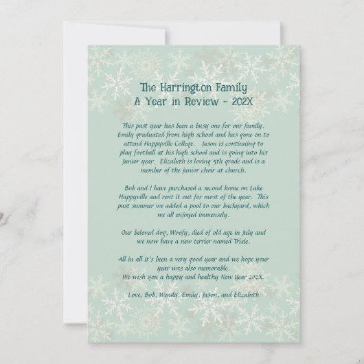 クリスマスファミリーアップデートレター雪片カード 招待状 (正面)