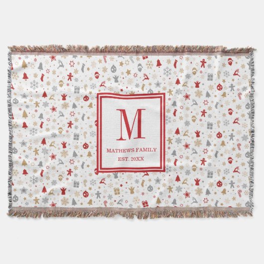 クリスマスファミリーイニシャルモノグラム  スローブランケット (正面)