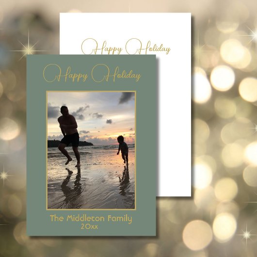 クリスマスファミリーエレガントフォトグリーンメリー金ゴールド シーズンカード