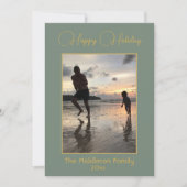 クリスマスファミリーエレガントフォトグリーンメリー金ゴールド シーズンカード (正面)