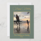 クリスマスファミリーエレガントフォトグリーンメリー金ゴールド シーズンカード (正面)