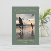 クリスマスファミリーエレガントフォトグリーンメリー金ゴールド シーズンカード (スタンド正面)