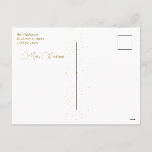 クリスマスファミリーエレガントフォトグリーンメリー金ゴールド シーズンポストカード (裏面)