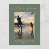 クリスマスファミリーエレガントフォトグリーンメリー金ゴールド シーズンポストカード (正面)