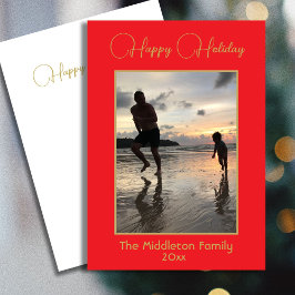 クリスマスファミリーエレガントフォトレッドメリー金ゴールド シーズンカード