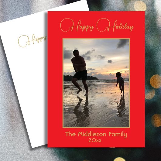 クリスマスファミリーエレガントフォトレッドメリー金ゴールド シーズンカード