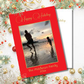 クリスマスファミリーエレガントフォトレッドメリー金ゴールド シーズンカード