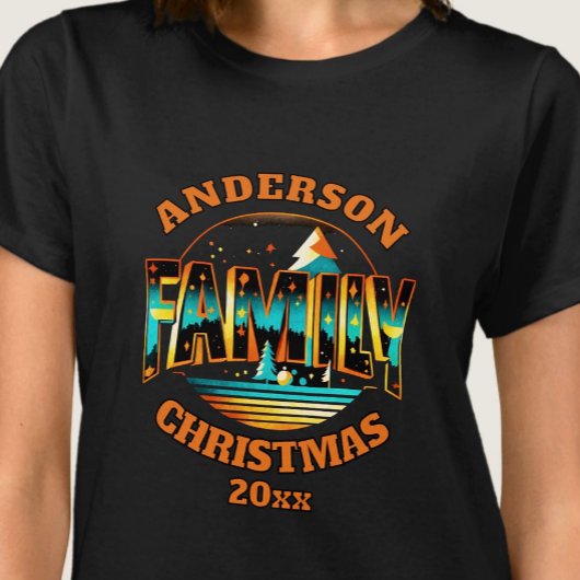 クリスマスファミリーオレンジティール（緑がかった色）編集可能Tシャツ Tシャツ