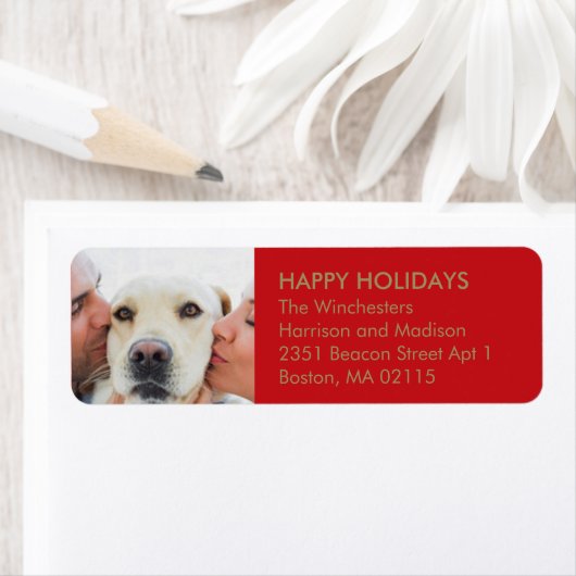 クリスマスファミリーカスタム写真モダン赤金ゴールド ラベル (インサイチュ)