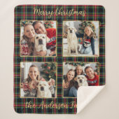 クリスマスファミリーカスタム4写真ホリデープレイド シェルパブランケット (正面)