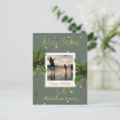 クリスマスファミリーグリーン金ゴールドトロピカルホリデー シーズンポストカード (スタンド正面)