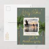 クリスマスファミリーグリーン金ゴールドトロピカルホリデー シーズンポストカード (正面/裏面)
