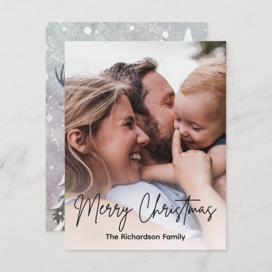 クリスマスファミリーシンプルフォトモダンホリデーカード シーズンカード (正面/裏面)