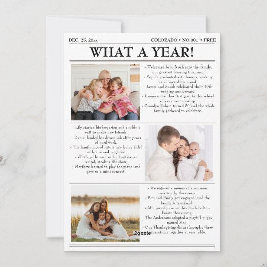 クリスマスファミリーニュースレター写真年レビュー シーズンカード (裏面)