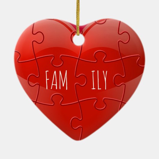 クリスマスファミリーパズルハート(名前付き) セラミックオーナメント (裏面)