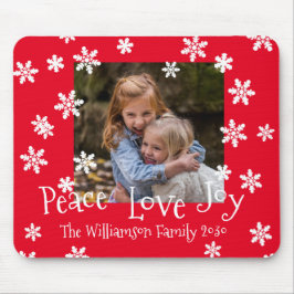 クリスマスファミリーフォトイヤー白いスノーフレーク赤 マウスパッド