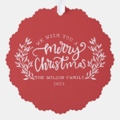 クリスマスファミリーフォトウォーターカラーリースファミリー オーナメントカード (裏面)