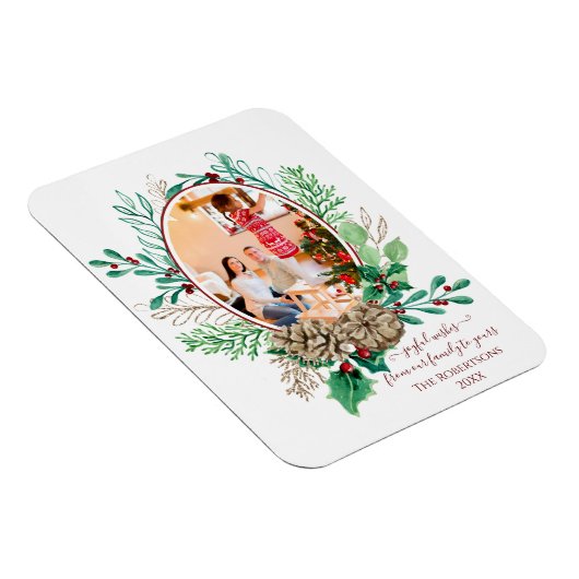 クリスマスファミリーフォトウォーターカラーリースホリー マグネット (右側)