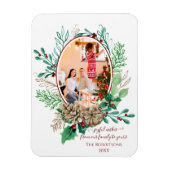 クリスマスファミリーフォトウォーターカラーリースホリー マグネット (縦)