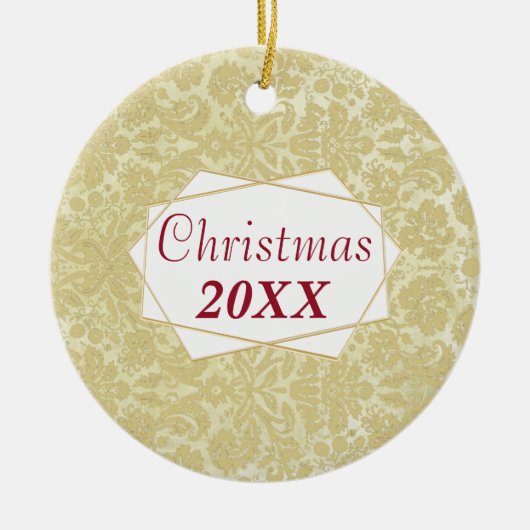 クリスマスファミリーフォトエイジングダマスクオーナメント セラミックオーナメント (正面)
