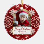 クリスマスファミリーフォトエレガントウィンター セラミックオーナメント (正面)