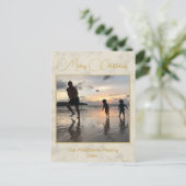 クリスマスファミリーフォトエレガント金ゴールドクリーム シーズンポストカード (スタンド正面)