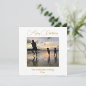 クリスマスファミリーフォトエレガント金ゴールドグリーティング シーズンカード (スタンド正面)