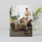 クリスマスファミリーフォトエレガント金ゴールド 箔シーズンカード (立ち正面)