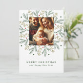 クリスマスファミリーフォトカードと松の枝のデザイン 招待状 (スタンド正面)