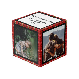 クリスマスファミリーフォトキューブ4写真、Plaid フォトキューブ