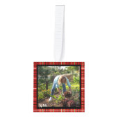 クリスマスファミリーフォトキューブ5写真、Plaid キューブオーナメント (正面)