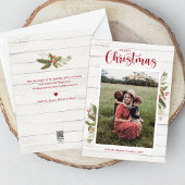 クリスマスファミリーフォトグリーンリーホワイトウッドフラット シーズンカード