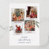 クリスマスファミリーフォトコラージドプレイド素朴シルバー 箔シーズンカード (正面)