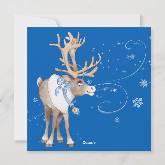 クリスマスファミリーフォトコラージブルーディアー シーズンカード (裏面)