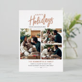 クリスマスファミリーフォトコラージュニューホームバラ金ゴールド 箔シーズンカード (立ち正面)