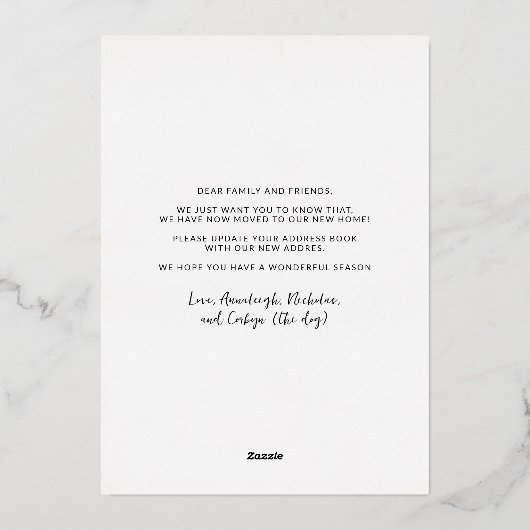 クリスマスファミリーフォトコラージュニューホームバラ金ゴールド 箔シーズンカード (裏面)