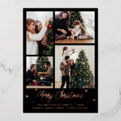 クリスマスファミリーフォトコラージュプレイドバラ金ゴールド 箔シーズンカード (正面)