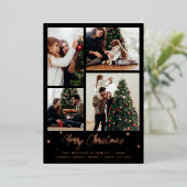 クリスマスファミリーフォトコラージュプレイドバラ金ゴールド 箔シーズンカード (立ち正面)