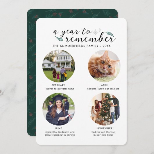 クリスマスファミリーフォトコラージュ年(写真) シーズンカード (正面/裏面)