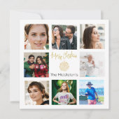 クリスマスファミリーフォトコラージュ金ゴールドグリーン シーズンカード (正面)