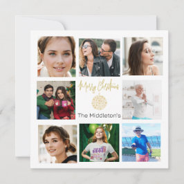 クリスマスファミリーフォトコラージュ金ゴールドグリーン シーズンカード