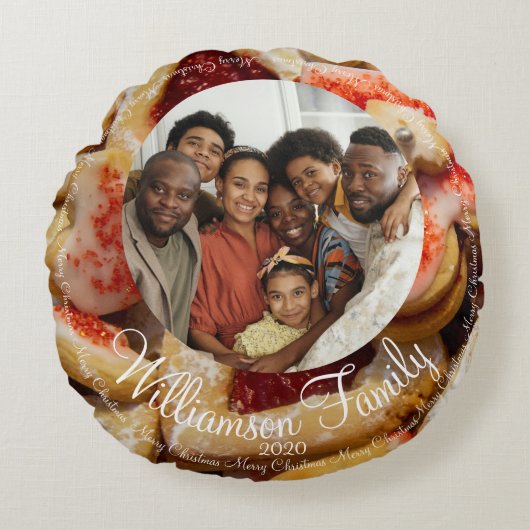 クリスマスファミリーフォトシュガークッキー ラウンドクッション (正面)
