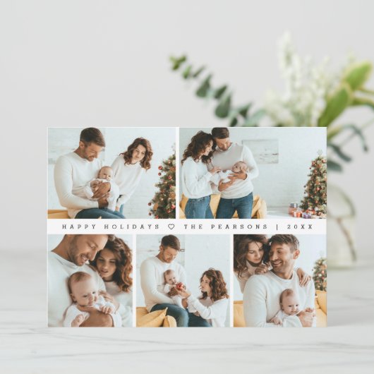 クリスマスファミリーフォトショートコラージハッピーホリデー シーズンカード (スタンド正面)