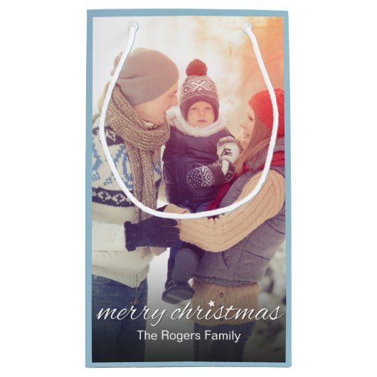 クリスマスファミリーフォトシンプルパーソナライズされた スモールペーパーバッグ (裏面)