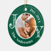 クリスマスファミリーフォトジョイモダンミニマル セラミックオーナメント (左)