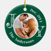 クリスマスファミリーフォトジョイモダンミニマル セラミックオーナメント (裏面)