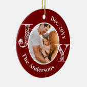 クリスマスファミリーフォトジョイモダンミニマル セラミックオーナメント (右)