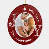 クリスマスファミリーフォトジョイモダンミニマル セラミックオーナメント (左)