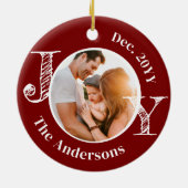 クリスマスファミリーフォトジョイモダンミニマル セラミックオーナメント (裏面)