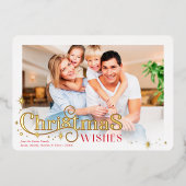クリスマスファミリーフォトスタイリッシュタイポグラフィ 箔シーズンカード (正面)